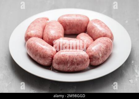 Gerolltes Botifarra, eine Schweinefleischwurst, typisch für Katalonien, Spanien Stockfoto