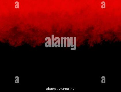 Explosion von rotem Pulver auf schwarzem Hintergrund. Rote Staubpartikel spritzen Stockfoto