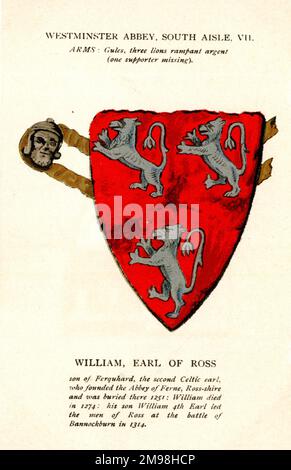 Heraldic Arms, Westminster Abbey, London - South Aisle, VII - William, Earl of Ross. Stockfoto