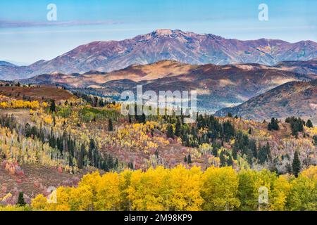 Bergkette am Wasatch Plateau, Blick vom Skyline Drive Scenic Drive, Herbstsaison, Manti La Sal National Forest, Utah, USA Stockfoto