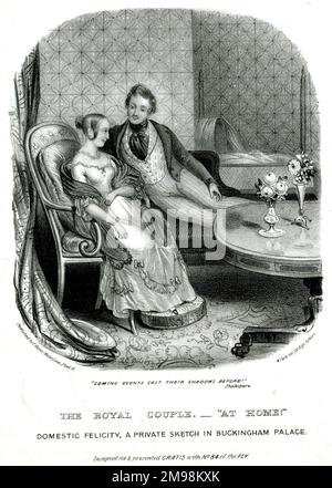 Queen Victoria und Prince Albert - das königliche Paar zu Hause, Domestic Felicity, eine private Skizze im Buckingham Palace. Stockfoto