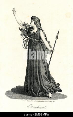 Boadicea (Boudica, 30-61 v. Chr.), eine Königin des britischen keltischen Iceni-Stammes. Hier in einer imaginären viktorianischen Illustration. Stockfoto
