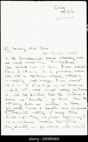 Erste Seite eines Schreibens vom 18. Februar 1916 von Albert Auerbach von den Royal Fusiliers an seine Schwester Lucy aus Kairo, Ägypten, wo er nach den Aktivitäten seines Regiments während der Evakuierung von Gallipoli in einem Genesungsheim mit posttraumatischem Stress war. Stockfoto