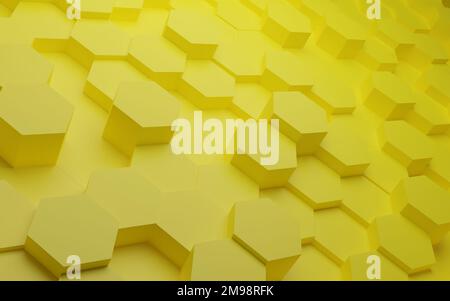 3D Hintergrund hexagonales Konzept Gelber Hintergrund Stockfoto