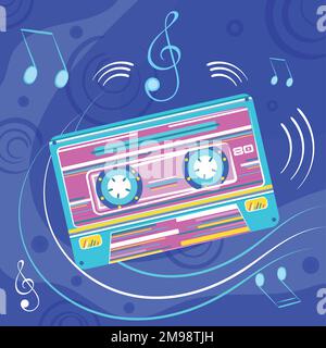 Hintergrundmusik in Retro-Farben mit Kassettenvektor Stock Vektor