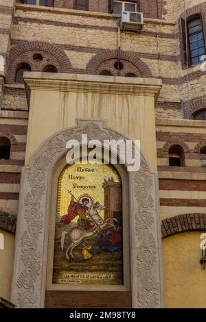 KAIRO, ÄGYPTEN - 28. JANUAR 2019: Mosaik in der Kirche Saint George und Kloster im koptischen Teil von Kairo, Ägypten Stockfoto