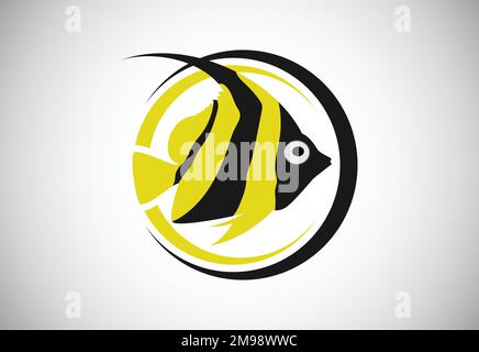 Ein Engelsfisch im Kreis. Designvorlage für das Fish-Logo. Meeresfrüchte-Restaurant-Shop Logo-Symbol. Stock Vektor