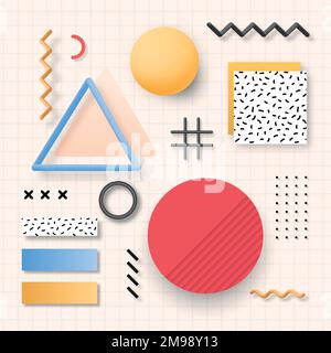 Vektor für farbenfrohe geometrische Memphis-Designelemente Stock Vektor
