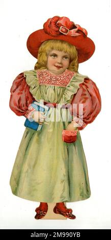 Papierpuppe in rot, cremefarben und rosa Kostüm. Stockfoto