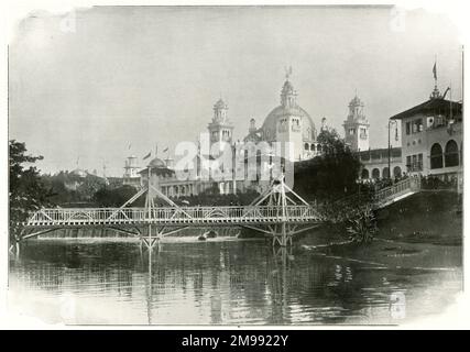 Glasgow International Exhibition, 1901 - Grand Industrial Hall und River Kelvin. Stockfoto