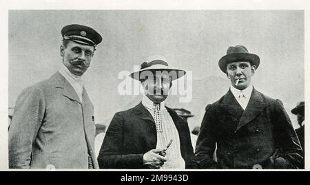 Early Motor Car Racing - drei Gewinner des Circuit des Ardennes Race (von links nach rechts) George Heath 1904, Baron De Crawhez 1903, Charles Jarrott 1902. Stockfoto