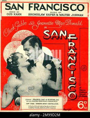 Titelseite, Clark Gable und Jeanette MacDonald in San Francisco, Words von Gus Kahn, Musik von Kaper und Jurman. Stockfoto