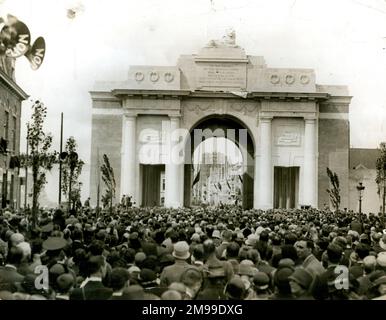 Eröffnungszeremonie des Menin-Tores, Ypern, Belgien, vom Feldmarschall Lord Plumer, 24. Juli 1927. Stockfoto