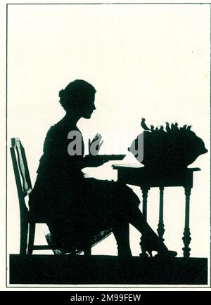 Silhouette, Nursery Rhyme, Sing a Song of Sixpence, Four and Twenty Blackbirds Baked in a Pie. Stockfoto