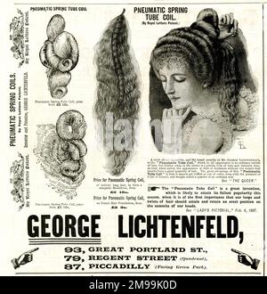 Werbung für George Lichtenfeld, Great Portland Street, Regent Street und Piccadilly, London, Damenhaare, Extensions usw. Stockfoto
