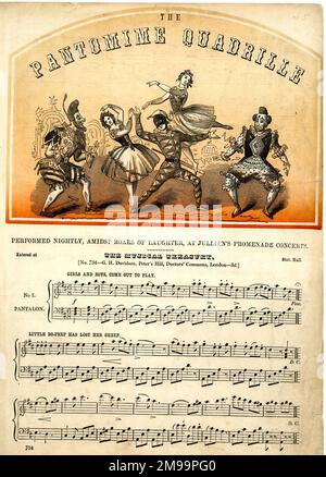 Die Musikszene Pantomime Quadrille, die bei Jullien's Promenade Concerts, Theatre Royal, Drury Lane, London auftrat. Einschließlich Musik für Mädchen und Jungen kommt raus zum Spielen und Little Bo Peep hat ihr Schaf verloren. Stockfoto