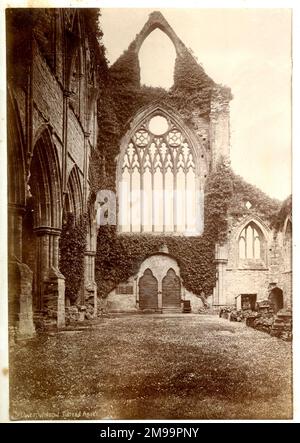 Das West Window, Tintern Abbey, Tintern, Monmouthshire. Es wurde im 12. Jahrhundert erbaut. Stockfoto