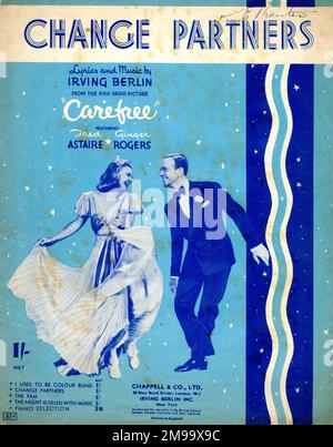 Musikcover Change Partners mit Fred Astaire und Ginger Rogers, Texten und Musik von Irving Berlin aus dem Film Carefree. Stockfoto