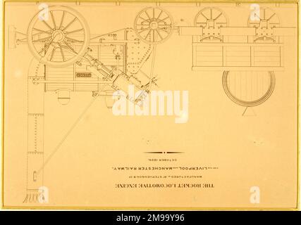 Ein Diagramm des „Rocket“-Lokomotivmotors, 1829. Hergestellt von Robert Stephenson & Co für die Liverpool und Manchester Railway, Oktober 1829. Stockfoto