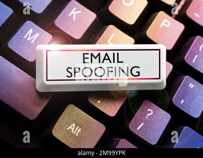 Handschriftlicher Text E-Mail-Spoofing. Wortschatz zum Sichern des Zugriffs und des Inhalts eines E-Mail-Kontos oder -Dienstes Stockfoto