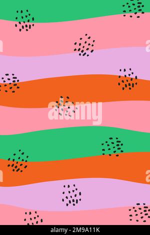 Schwarze Punkte auf einem farbenfrohen Hintergrundvektor mit Streifenmuster Stock Vektor
