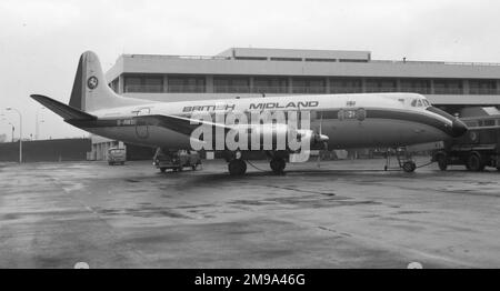 Vickers Viscount 814 G-AWXI (msn 339) von British Midland am Flughafen East Midlands (Castle Donington). Stockfoto