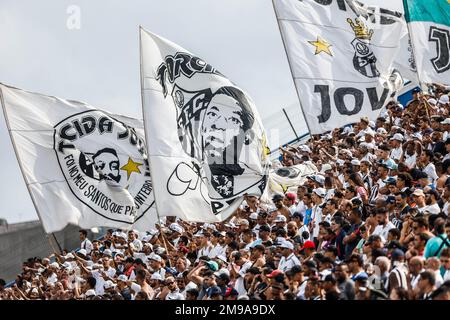 Diadema, Brasilien. 17. Januar 2023. SP - Diadema - 01/17/2023 - COPA SAO PAULO 2023, SANTOS X AGUA SANTA - Santos Fans während eines Spiels gegen Agua Santa im Arena Inamar Stadion für die Copa Sao Paulo Meisterschaft 2023. Foto: Marcello Zambrana/AGIF/Sipa USA Kredit: SIPA USA/Alamy Live News Stockfoto