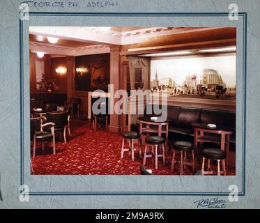 Foto von George PH, Adelphi, London. Die Hauptseite des Aufdrucks (hier abgebildet) zeigt: Sepia-Bar im Inneren des Pubs. Auf der Rückseite des Aufdrucks (auf Anfrage erhältlich) finden Sie Details: Nichts für das George, Adelphi, London WC2N 6HH. Seit Juli 2018 . Umbenannt In Retro Bar (Stonegate Pub) Stockfoto