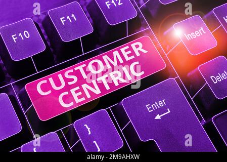 Text mit Inspiration Kundenorientierung. Geschäftsüberblick Prozess der Betreuung von Kunden, um deren Vergnügen zu gewährleisten Stockfoto