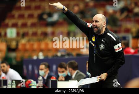 Kattowitz, Polen. 17. Januar 2023. Handball: Weltmeisterschaft, Algerien - Deutschland, Vorrunde, Gruppe E, Spieltag 3 bei Spodek Katowice. Deutschlands Co-Coach Erik Wudtke Gesten. Kredit: Jan Woitas/dpa/Alamy Live News Stockfoto