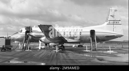 Avro 748 Serie 1 G-ARMV (msn 1536) von Skyways of London, auf der 1961 SBAC Farnborough Air-Show vom 4-10. September. Stockfoto