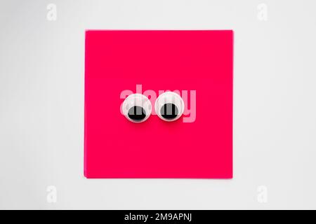 Ein Paar süße Gänsehaut auf einem pinkfarbenen quadratischen Notizblock isoliert auf weißem Hintergrund Stockfoto