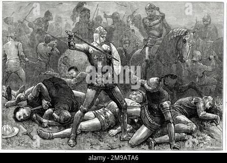 König Heinrich V. und Herzog von Alencon bei der Schlacht von Agincourt, 25. Oktober 1415, Teil des Hundertjährigen Krieges (1337-1453). John I. von Alencon wurde in der Schlacht getötet. Stockfoto