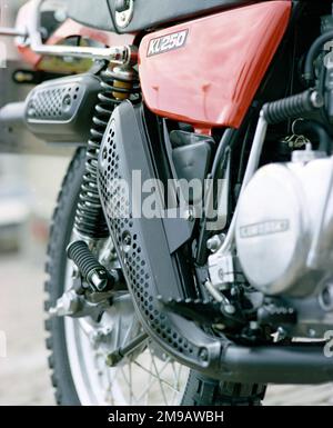 Kawasaki KL 250 Motorrad-Auspuff. Stockfoto