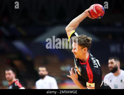 Kattowitz, Polen. 17. Januar 2023. Handball: Weltmeisterschaft, Algerien - Deutschland, Vorrunde, Gruppe E, Spieltag 3 bei Spodek Katowice. Rune Dahmke aus Deutschland in Aktion. Kredit: Jan Woitas/dpa/Alamy Live News Stockfoto