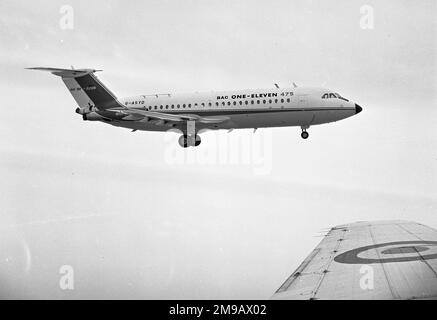 British Aircraft Corporation BAC One-Eleven 475AM G-ASYD (msn BAC.053) von der British Aircraft Corporation, fotografiert auf einem Luftkissenschießen während der SBAC Farnborough Air Show vom 1-8. September 1974. Stockfoto