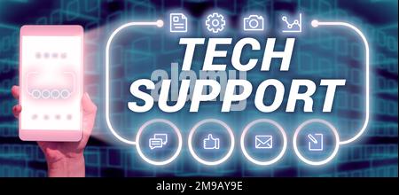 Handschriftliches Schild Technischer Support. Geschäftsüberblick zur Unterstützung von Personen, die technische Probleme haben Stockfoto