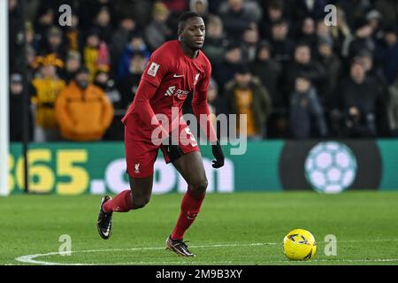 Wolverhampton, Großbritannien. 17. Januar 2023. Ibrahima Konaté #5 von Liverpool während des Replay-Spiels Wolverhampton Wanderers vs Liverpool im Emirates FA Cup in der dritten Runde des Emirates FA Cup in Molineux, Wolverhampton, Vereinigtes Königreich, 17. Januar 2023 (Foto von Craig Thomas/News Images) in Wolverhampton, Vereinigtes Königreich, 1/17/2023. (Foto: Craig Thomas/News Images/Sipa USA) Guthaben: SIPA USA/Alamy Live News Stockfoto