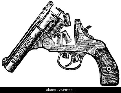 Automatischer Harrington- und Richardson-Revolver mit 38 Kalibern und Rundhülsen, Vintage-Gravur. Alte gravierte Abbildung eines Harrington und Ric Stockfoto