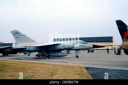 Ejercito del Aire - Dassault Mirage F.1CE C.14-15 (msn ?), Escuadron 141 „Patanes“, Ala de Caza 14, anlässlich des 1990. Tigertreffens, das im September 1990 auf der RAF Upper Heyford stattfand Stockfoto