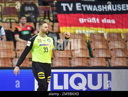 Kattowitz, Polen. 17. Januar 2023. Andreas Wolff beim IHF-Weltmeisterschaftsspiel der Männer zwischen Algerien und Deutschland am 17. Januar 2023 in Kattowitz, Polen. (Foto: PressFocus/Sipa USA) Guthaben: SIPA USA/Alamy Live News Stockfoto