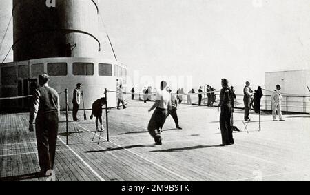 Deck Sports, Tennis, Cunard White Star, Touristenklasse, Januar 1949 Stockfoto