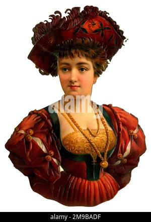 Viktorianischer Schrott, Frau in Rot Stockfoto