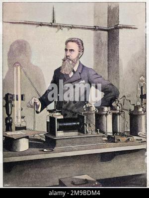 Wilhelm Conrad Rontgen (1845-1923), deutscher Physiker, entdeckte Röntgen, 1895, Nobelpreisträger, 1901, in seinem Labor. Stockfoto