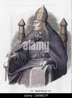 PAPST GREGORIUS VII (Hildebrand) Papst und heiliger, bekannt für seinen Streit mit Kaiser Heinrich IV., den er gezwungen hatte, in Canossa zur Buße zu stehen Stockfoto