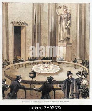 Leon Foucault mit seinem Pendel die Drehung der Erde zu zeigen, am Pantheon, Paris, 1851 Stockfoto