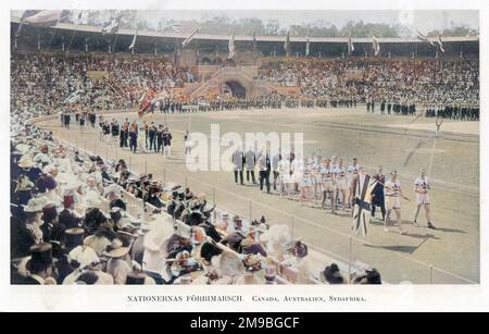 Die Eröffnungszeremonie der Olympischen Spiele 1912 in Stockholm. Stockfoto