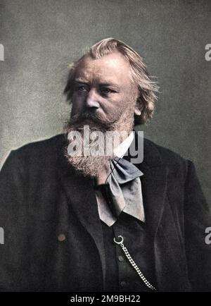 JOHANNES BRAHMS (1833-1897), deutscher Musiker mit Autogramm. Stockfoto