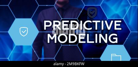 Das Schild zeigt Predictive Modeling an. Geschäftsüberblick Wartungsstrategie basierend auf Predictive Analytics Stockfoto