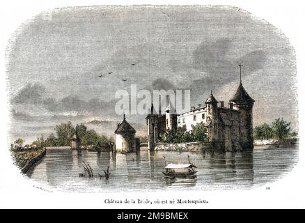 Der französische Philosoph MONTESQUIEU wurde hier im Chateau de la Brede geboren, in der Gironde. Alles sehr malerisch, aber im Winter wahrscheinlich feucht. Stockfoto